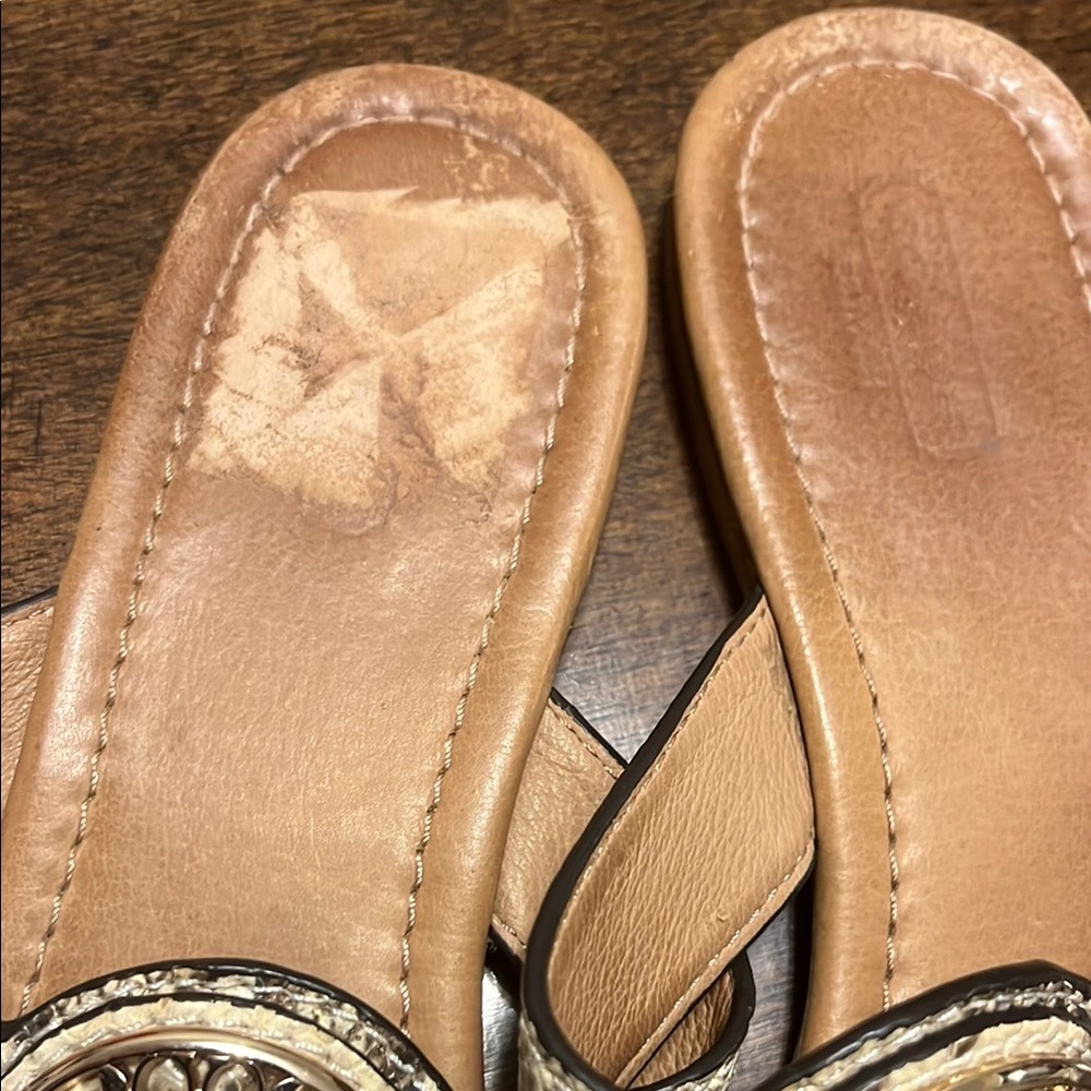 Coach Cream and Brown Sandals with Decorative Medallions - Picture 4 of 8